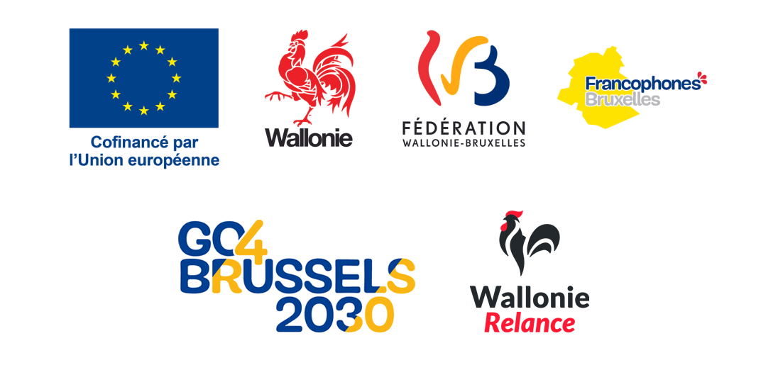 Cofinancé par l'Union européenne, Wallonie, Fédération Wallonie-Bruxelles, Francophnes Bruxelles, Go4Brussels 2030, Wallonie Relance