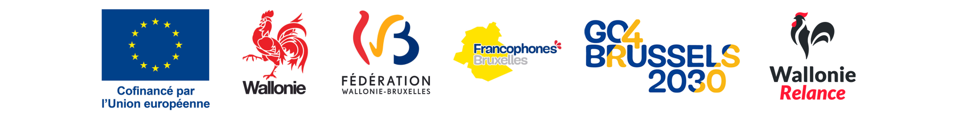 Cofinancé par l'Union européenne, Wallonie, Fédération Wallonie-Bruxelles, Francophnes Bruxelles, Go4Brussels 2030, Wallonie Relance